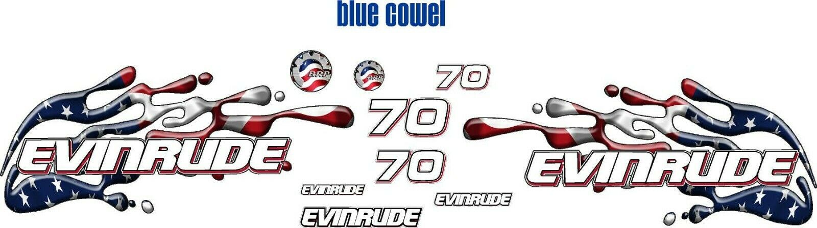 Evinrude 70HP Triple Carb Outboard USA American Flag Splash Decal Kit