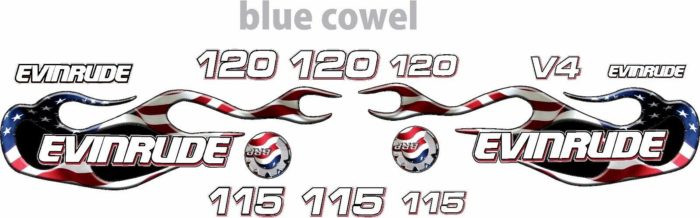 Evinrude V4 Cross Flow USA Flag Flame Decal Kit