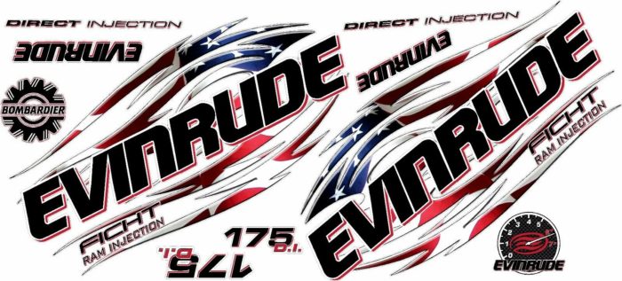 Evinrude V6 Direct Indection Ficht Australian & American Flag Tribal Decal Kit 3