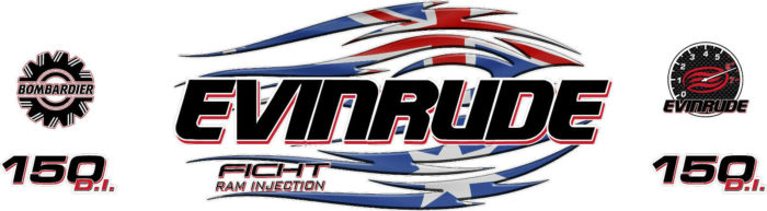 Evinrude V6 Direct Indection Ficht Australian & American Flag Tribal Decal Kit