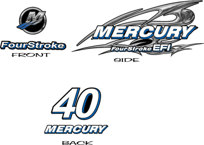 Mercury Four Stroke Outboard Chrome Style Decal Kit 15-40 HP